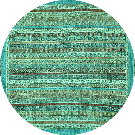 Ahgly Company Indoor Round Oriental Turquoise Blue Modern Area Rugs, 7' Round