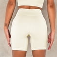 thumbnail image 3 of Women's High-Waisted Seamless Biker Shorts Ribbed Compression Yoga Workout Shorts for Fitness and Running- Small, Ivory, 3 of 6