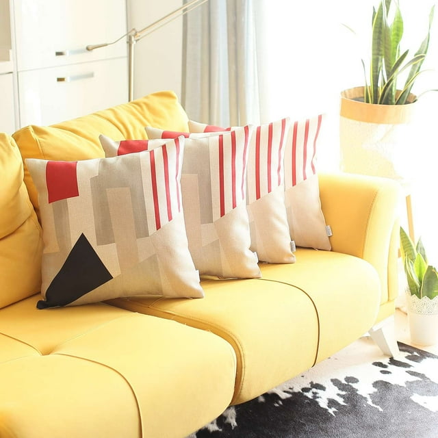 homeroots Décor 392704 Lot de 4 Housses de Coussin Imprimées Rouge et Ivoire