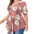 thumbnail image 2 of Women's Plus Size Blouses Summer Casual Floral Tunic Tops Sexy V Neck Short Sleeve Shirts, 2 of 3