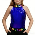 thumbnail image 4 of FAHXNVB Girls Crewneck Tank Tops Shiny Letter Print Off Shoulder Casual Dance T-Shirts Fashion Comfortable Sleeveless Shirts 4-14 Years, 4 of 5