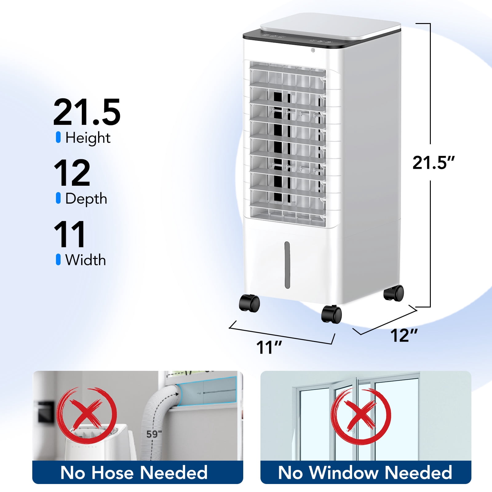 Windowless Portable Air Conditioner, 3-IN-1 Portable AC, Remote, 12H Timer &1.16Gal Tank, 45° Oscillation, 3 Modes & Speeds, Fast Cooling Quiet Ventless Swamp Cooler for Home Office, Ivory