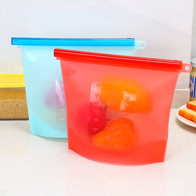 Reusable Gallon Bags - 2 Pack - EXTRA THICK Reusable Freezer Bags , Easy Seal & LEAKPROOF Food Storage Bags for Marinate Food, Fruits, Sandwich, Snack, Meal Prep, Travel Item