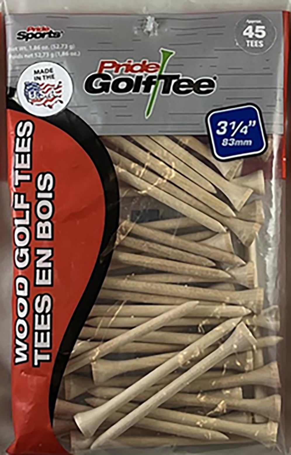 (2 pack) PrideSports 3.25” Natural Hardwood Golf Tees – Durable Wood Tees for Oversized Drivers, 45 Count