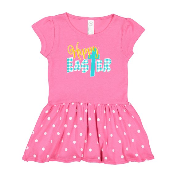 Inktastic Happy Easter with Cross in Teal Plaid Gift Baby Girl Dress