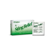 Safetec Sting Relief Wipes, Temporary Relief of Insect Bites and Stings, Antiseptic and Pain Reliever, 1.13" x 2.75" | Box of 10