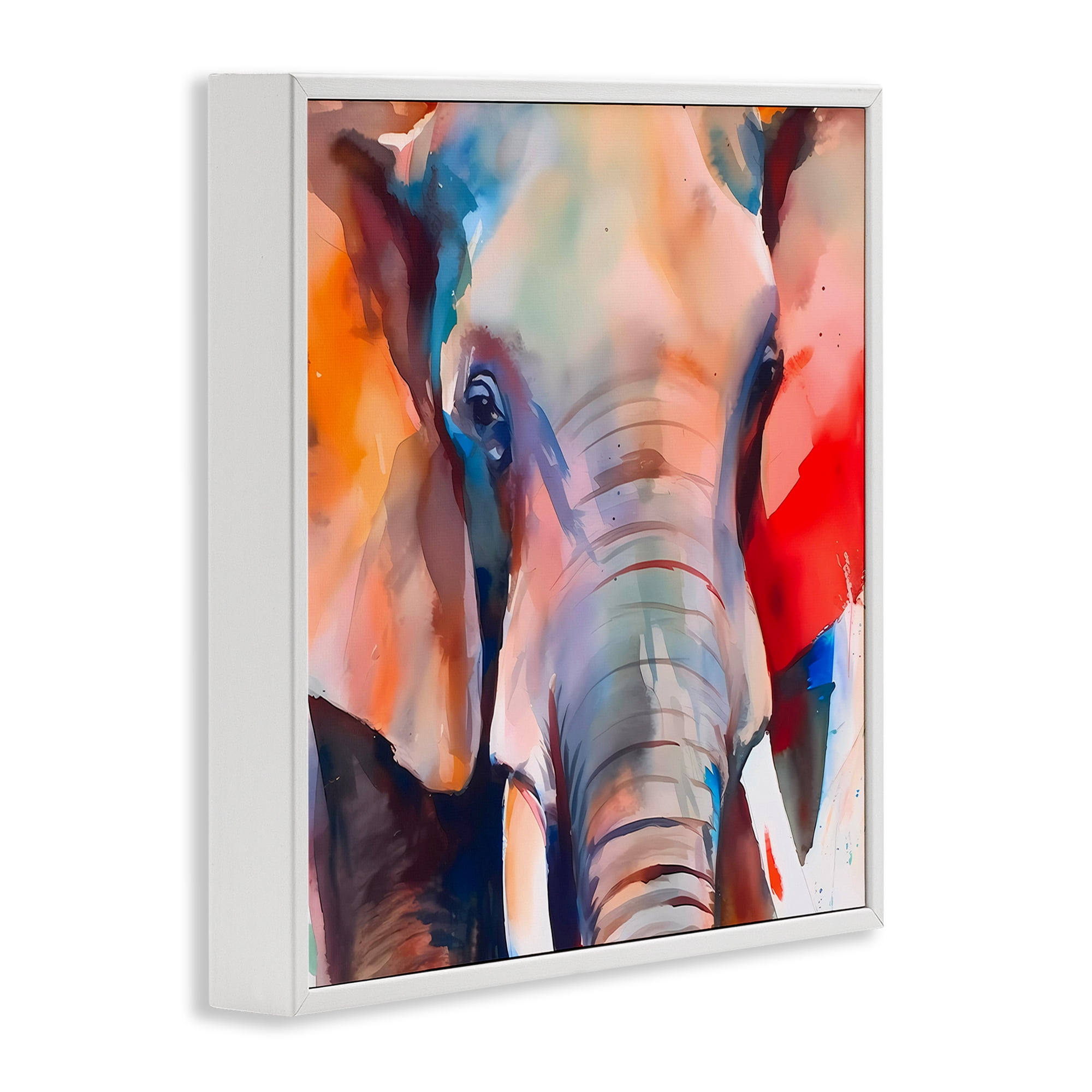 Stupell Industries Close Up Elephant Face Animals & Insects Painting White Framed Art Print Wall Art, 12 x 12