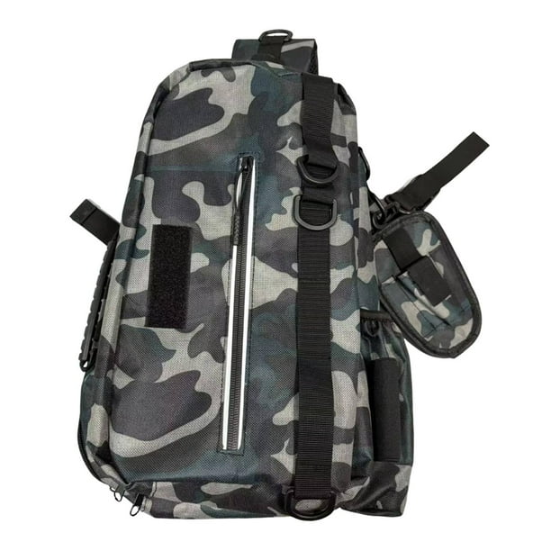 Bolsa de aparejo de pesca, Bolsa de cintura Portable Parabla Viejo Desgaste Resistente de pesca con mosca Organizador de almacenamiento de mochila Gris