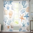 thumbnail image 3 of Blue Coastal Coral Semi Sheer Curtains 96 Inch Length 2 Panels Set, Ocean Starfish Shell Marine Life Sheer Kitchen Curtain Privacy Voile Window Curtain for Living Room Bedroom Rod Pocket Drapes, 3 of 7