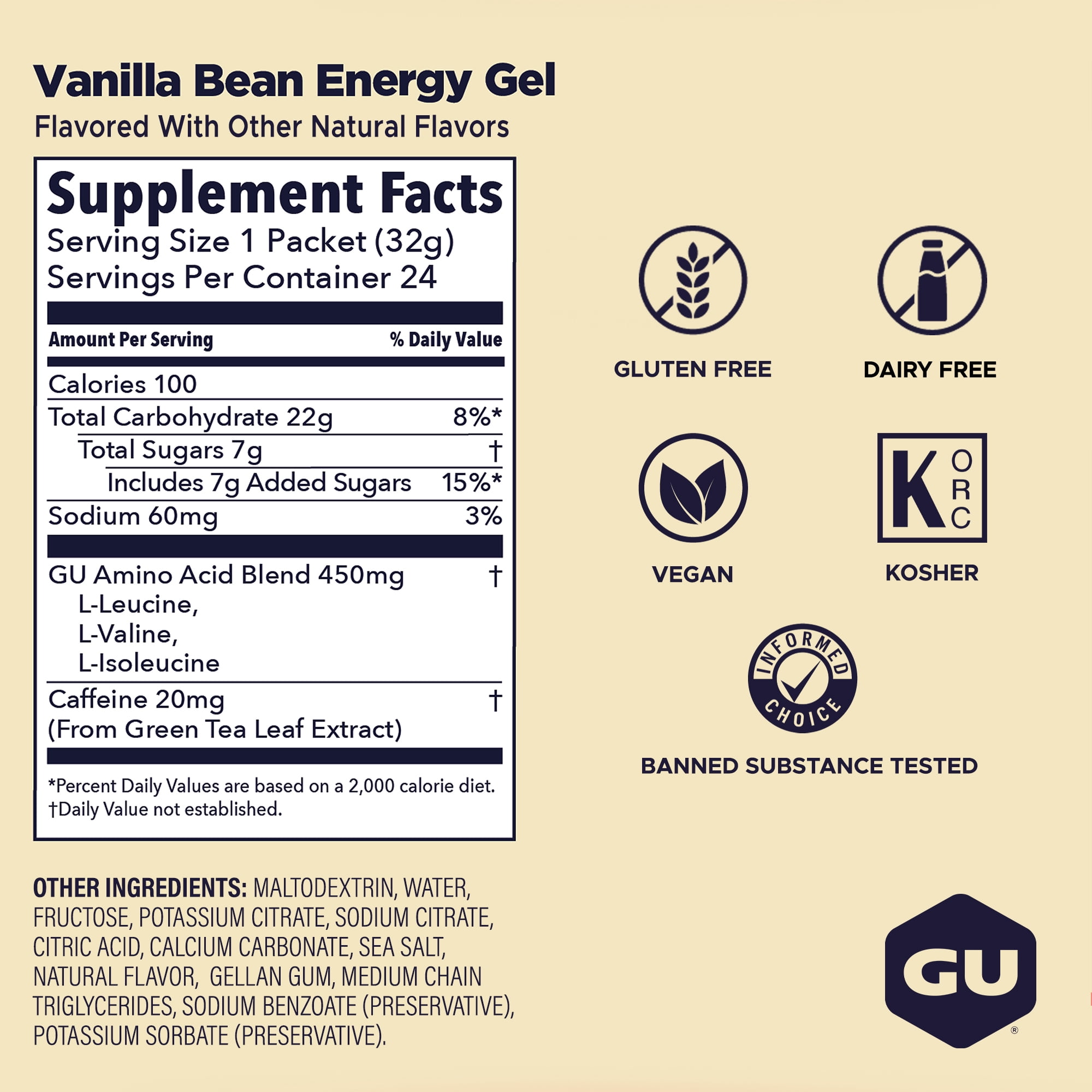 (3 pack) GU Energy, Original Energy Gels, Vanilla Bean - 1 count