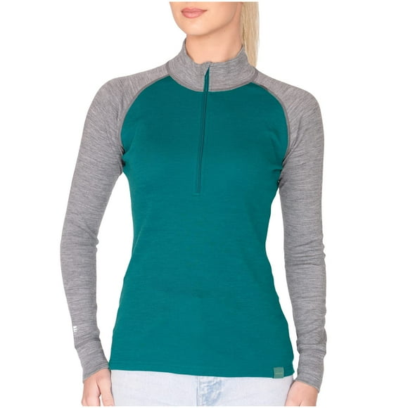 MERIWOOL Womens Base Layer 100% Merino Wool Midweight 250g Half Zip Sweater for Women Gray Heather/Teal