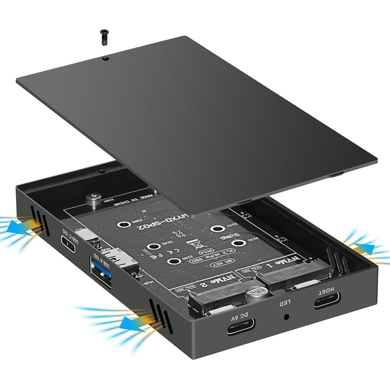 M.2 NVMe SSD Docking Station 10Gbps, Dual-Bay Aluminum Hard Drive Case for PC and Laptop