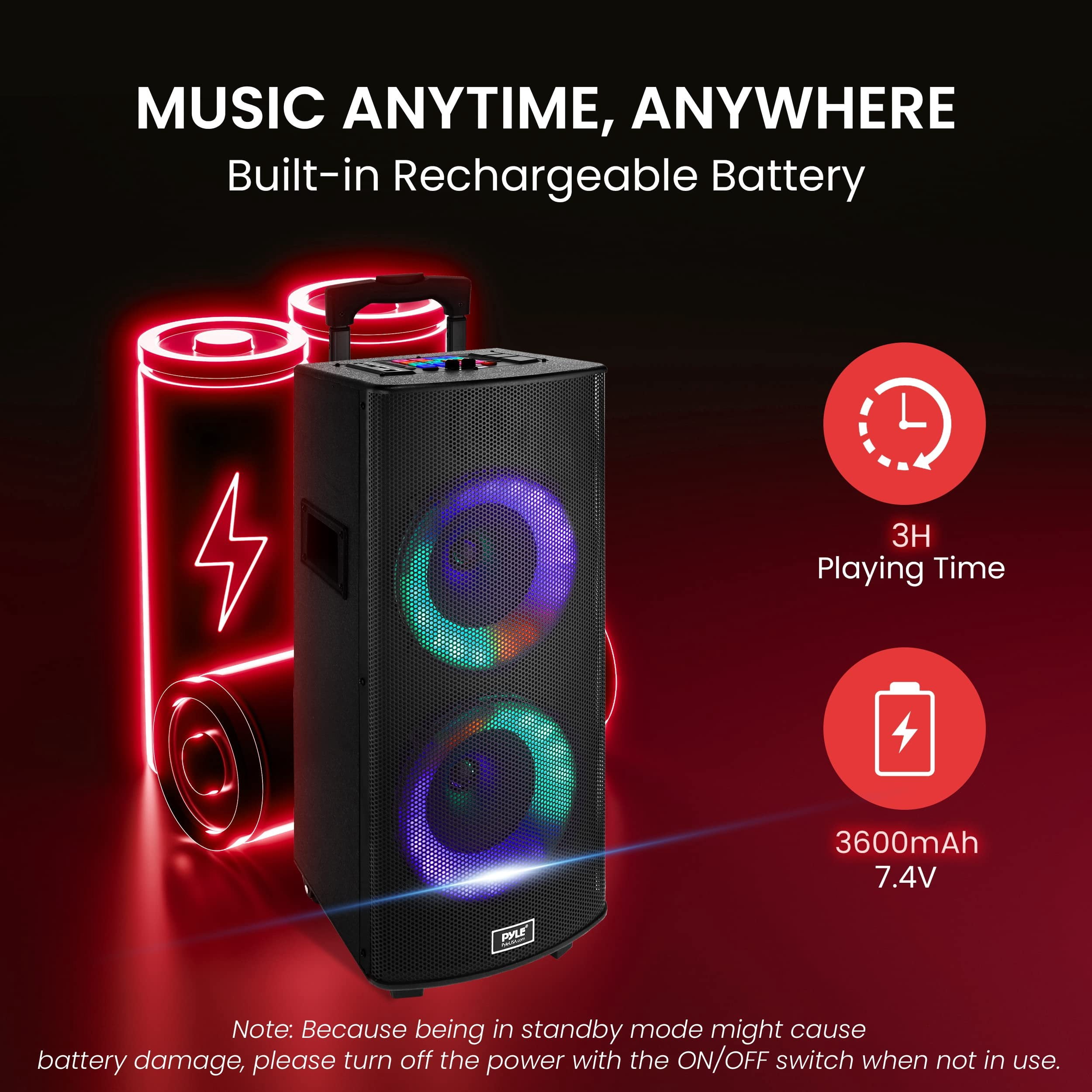 Pyle Portable Bluetooth PA Speaker System - 700W Dual 8 Rechargeable Speaker, TWS, Party Light, LED Display, FM/AUX/MP3/USB/SD, Wheels, Wireless Mic, Remote Control, Tablet Holder Included