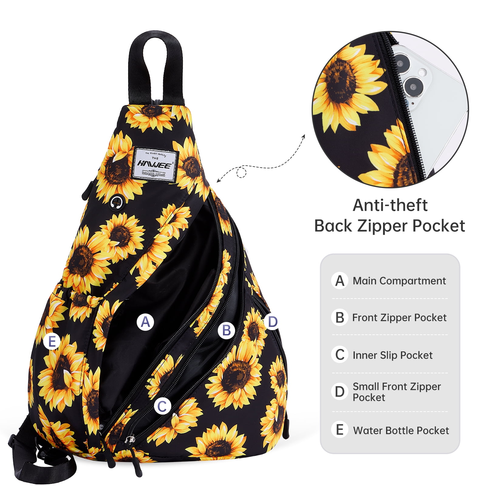 HAWEE Women's Rope Sling Bag - Convertible Chest Bag & Backpack, Water-Resistant Crossbody Daypack for Travel, Sport, Cycling | Left or Right Wear, Sunflower