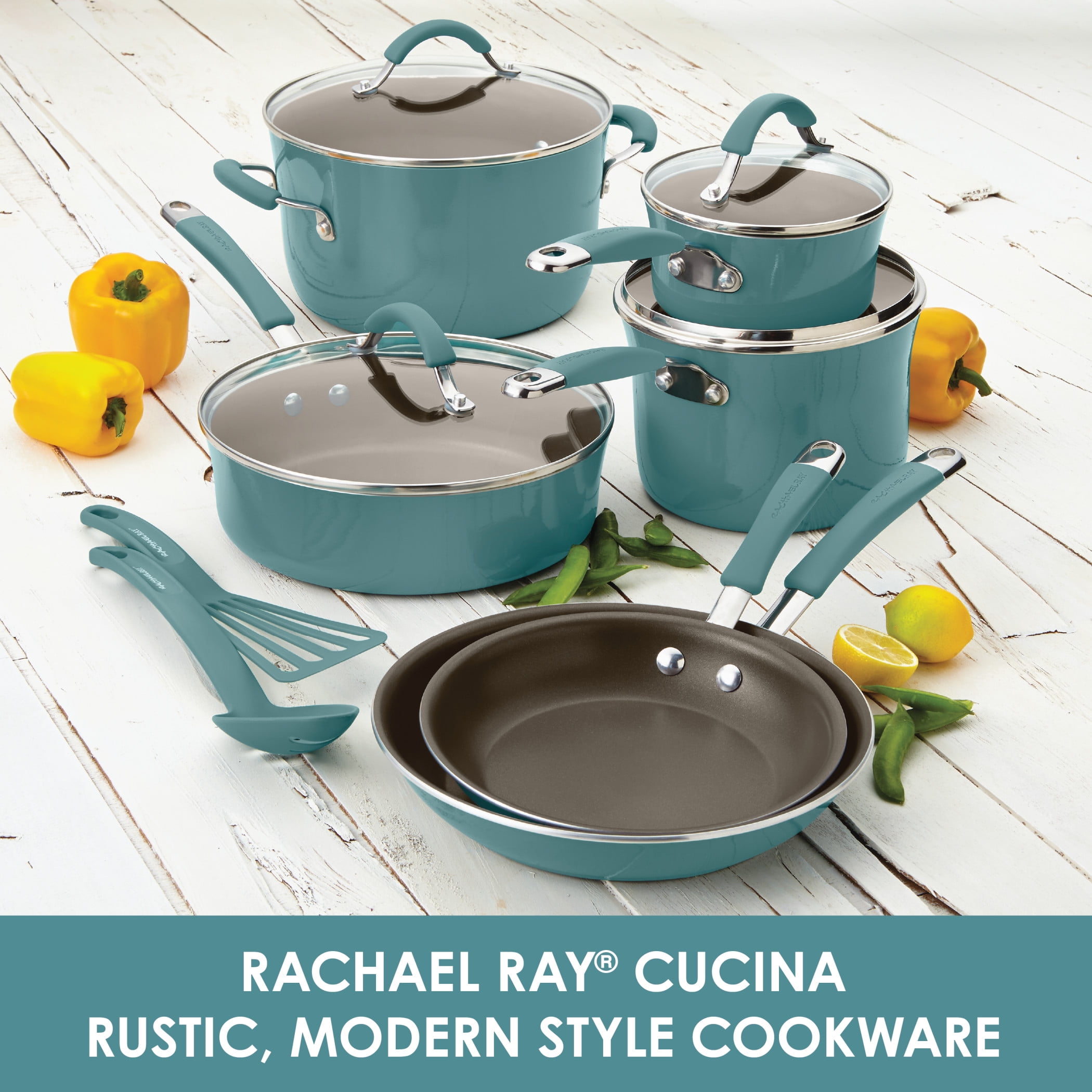 Rachael Ray 3-Piece Porcelain Enamel, Non-Stick Frying Pans, Fry Pans, Skillet  Set, Marine Blue 