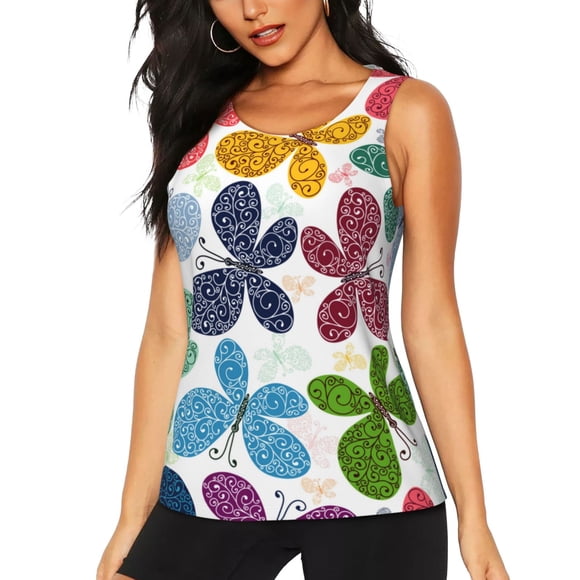 Vsdgher Colorful Butterflies Print Tank Top Sports Vest Bra for Women Sports ,Quick Dry Sports Workout Running Top Vest-XX-Large