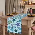 thumbnail image 2 of Teal Conch Coastal 108 Inch Table Runner, Summer Beach Shell Starfish Ocean Farmhouse Dresser Scarf Cotton & Linen Tablerunner for Dining/Kitchen Island/Holiday Party Décor 13" x 108", 2 of 9