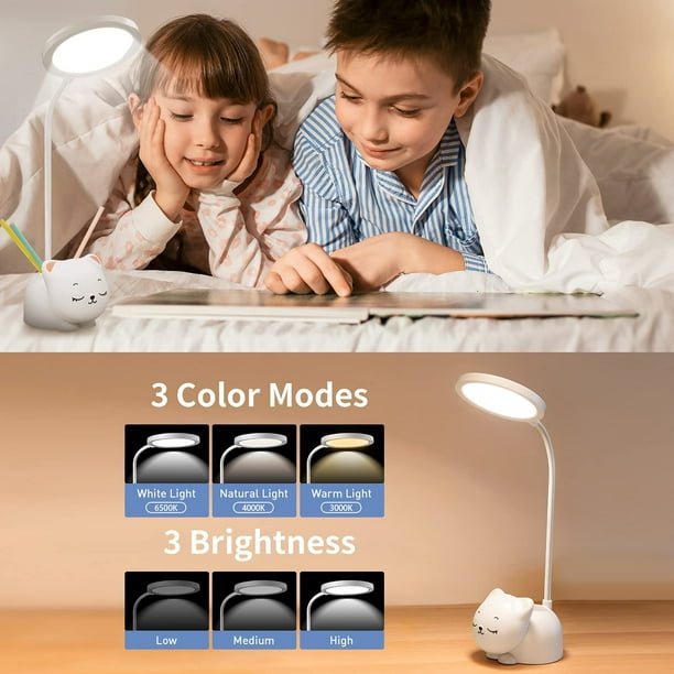 Lampe de bureau LED pour enfants, lampes de bureau mignonnes pour bureau à  domicile + chargement USB + col de cygne flexible + 9 modes d'éclairage, lampe  de bureau pour enfants +