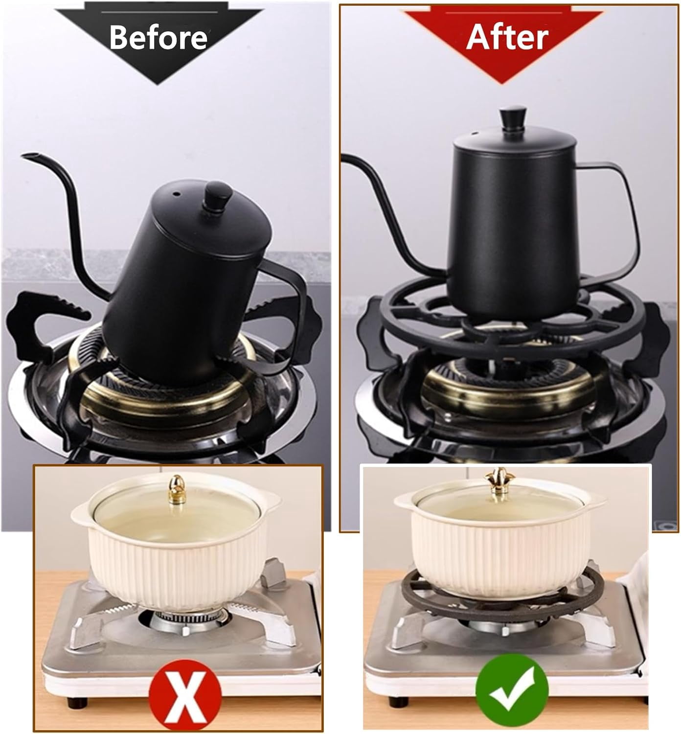 ABCISI Cast Iron Wok Support Ring Stovetop Stand, Non Slip Gas Ring Reducer for Moka Pot Coffee Pot Small Saucepan, Reducer Ring Holder Trivets for Gas Stove Camping Stove