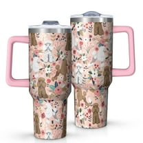 OBREWU Poodle and Flowers Floral Tumbler with Handle and Lid,Poodle and Flowers Floral 40oz Double Wall Vacuum Insulated Tumbler,Cups Gift for Women and Men