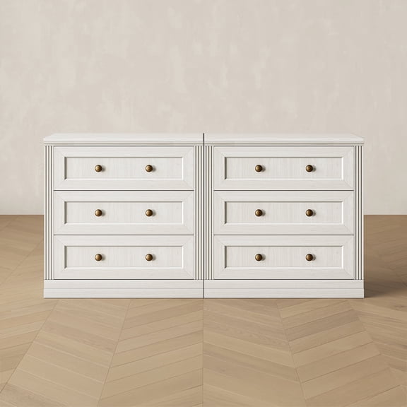 BEDEEP White 3 Drawer Dresser Set of 2 for Bedroom, Modular Fluted Wood Chest of Drawers, Modern 6 Drawer Storage Cabinet for Closet, Nightstands or TV Stand