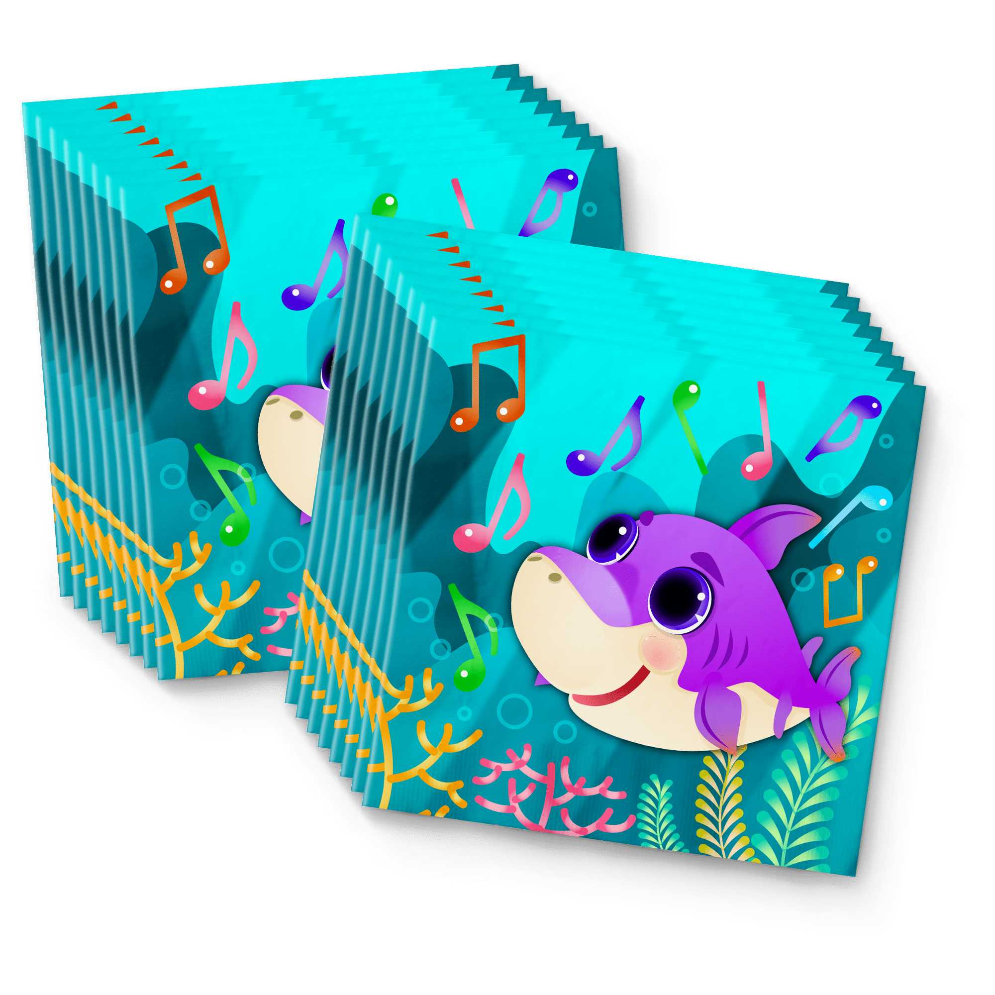 Colorful Musical Shark Party Supplies for Baby's 1st Birthday, Kid's Birthdays, and Baby Shower Shark Themed Parties - Tableware Sets with Plates, Napkins, and Cups | Kit for 16