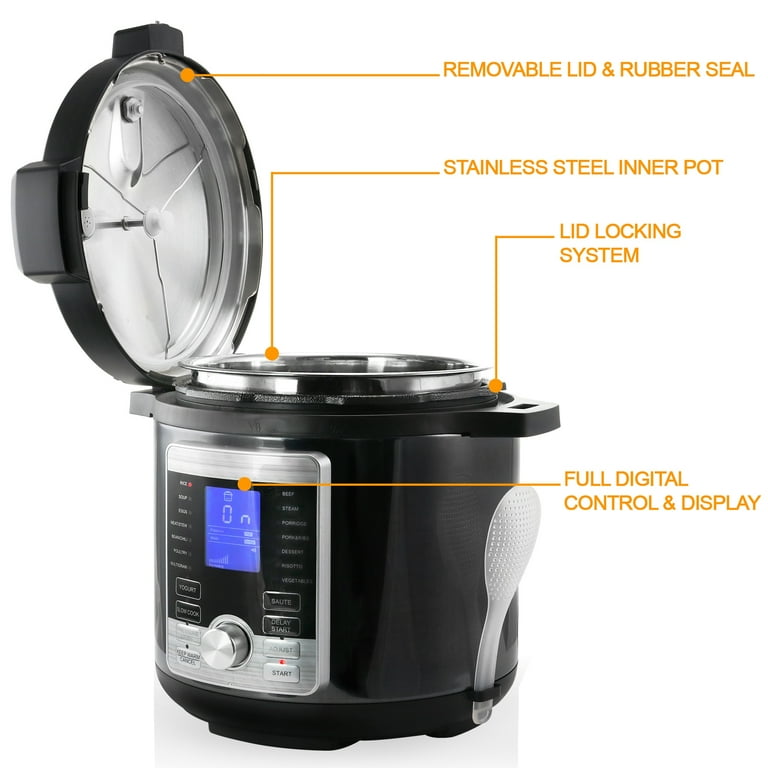 MegaChef 12 Qt. Black and Silver Electric Pressure Cooker with