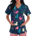thumbnail image 2 of WTOBBY Women's V-Neck Printed Short Sleeve Nursing Scrub Top with Side Slit Pockets, Professional Work Uniform Apparel for Healthcare, Comfortable and Functional for Long Shifts ,Hot Pink 2XL, 2 of 6