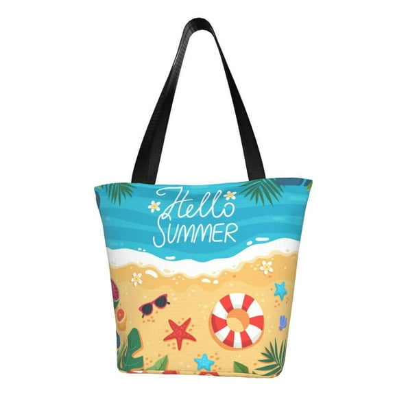 Lsque Hello Summer1 Pattern Beach Tote,Shoulder Handbag,Spacious Tote Bag,Lightweight Travel Bag,Versatile Shopping Bag