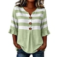 thumbnail image 2 of Sentmoon Women Blouse 3/4 Sleeve V Neck Womens Sweatshirt Striped Print Button Down Regular Fit Active Tshirts Shirts for Women for Versatile Styling S-2XL, 2 of 6