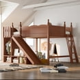 thumbnail image 2 of Leumius Queen Loft Bed Frame with Storage Shelves and Wardrobe, Solid Wood Loft Bed with Detachable Slide and Ladders for Kids Teens Adults Deep Natural, 2 of 8