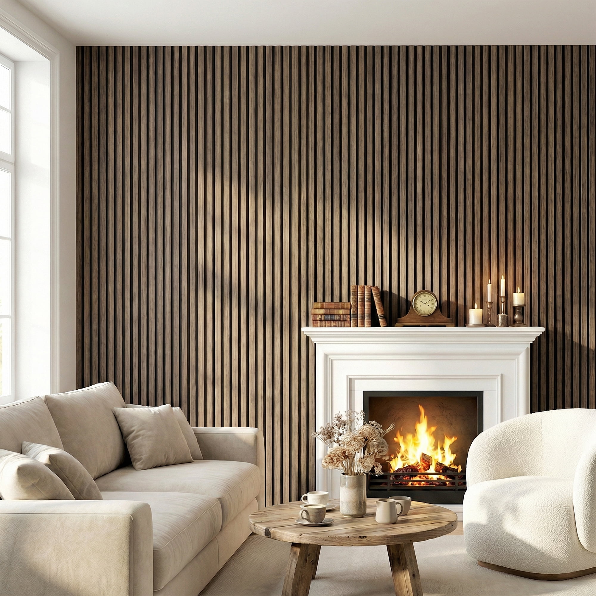 HOMCOM 4 Pack Acoustic Wall Panels, 47" x 24" Wood Wall Panels, Walnut