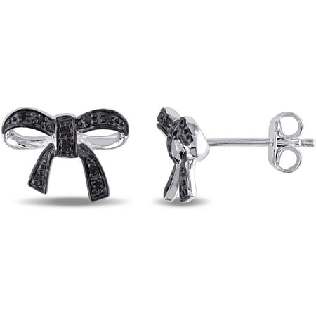 Black Diamond-Accent Sterling Silver Bow Stud Earrings