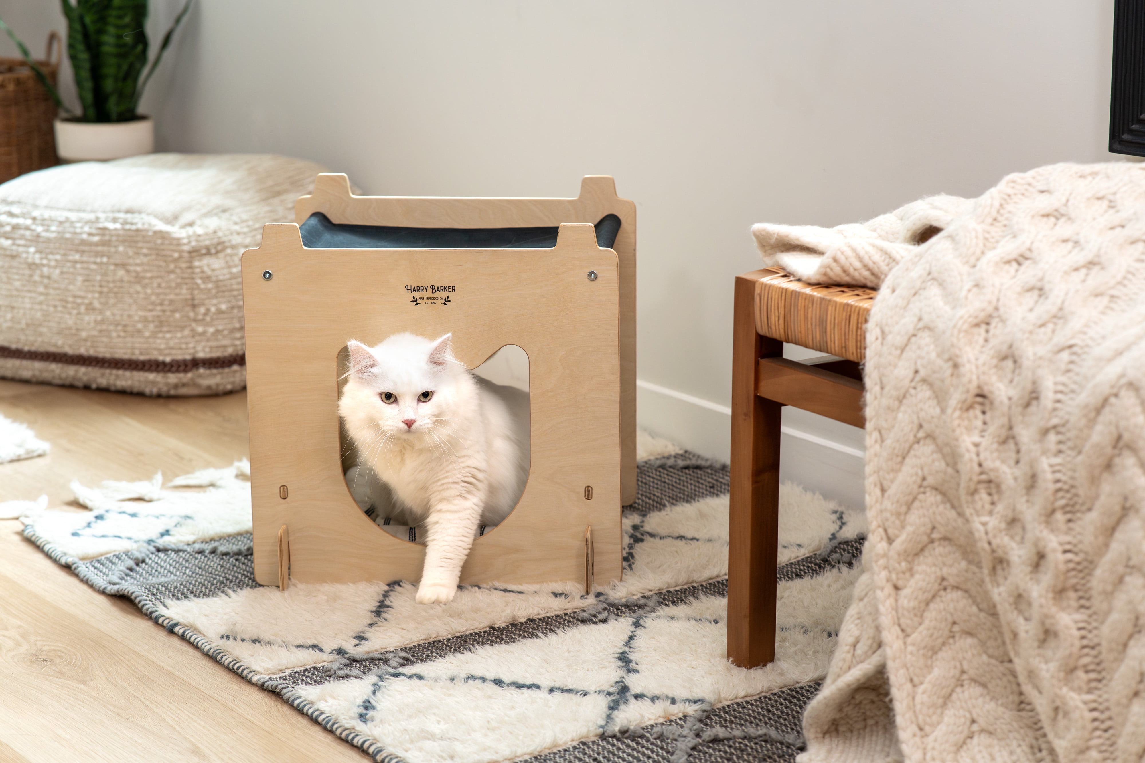 Harry Barker Modular Wood Hammock, Stackable Cat Cube, Brown
