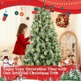 thumbnail image 6 of LAMPHOME 6ft PVC/Hard Needle Mixed Artificial Pre-lit Christmas Tree with 988 Lush Branch Tips, 300 Warm White LED Lights, 66 Pine Cones, 3-Part Hinged Design, Metal Stand Xmas Tree for Holiday Décor, 6 of 10