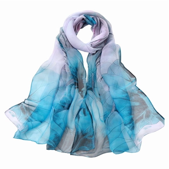 TELOLY Silk Scarf for Women Scarfs for Women Lightweight Print Floral Pattern Scarf Shawl Fashion Scarves Shawls and Wraps for Spring Chiffon Shawl Blue