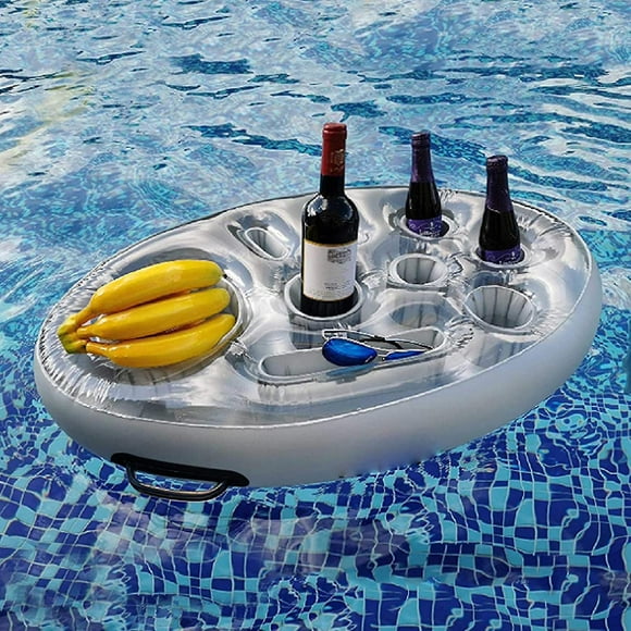 Inflatable Floating Drink and Snack Holder for Pools and Hot Tubs Gray