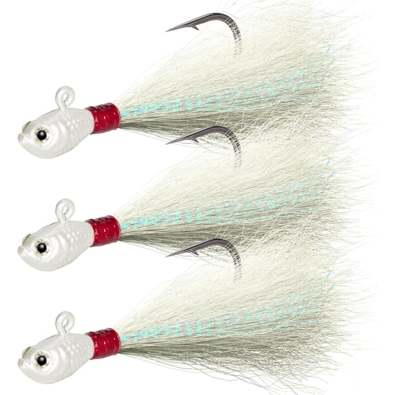 Kaleduo 3 Pack Bucktail Jig Lures, Hair Jigs for Saltwater & Freshwater, Surf Fishing Baits for Bass, Striper, Flounder & Redfish