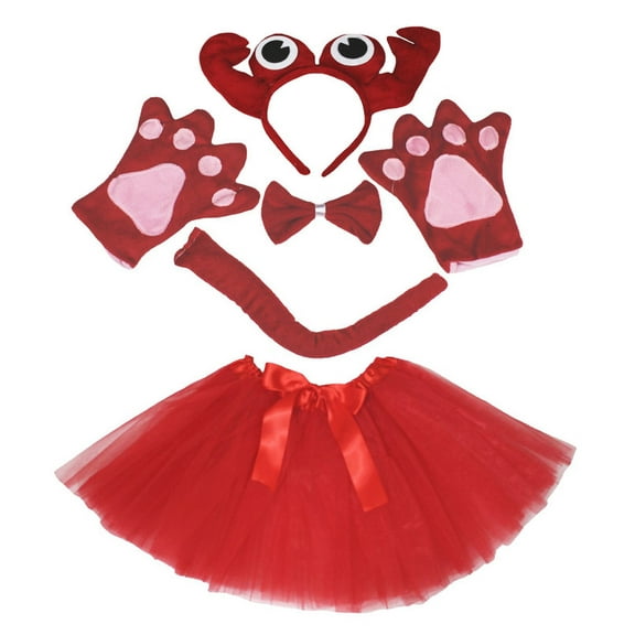 Petitebelle Crab Headband Bowtie Tail Gloves Tutu 5pc Costume (Red, 1-5 Years)