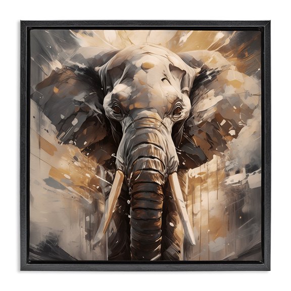 Stupell Industries Modern Splatter Elephant Animals Painting Black Floater Framed Canvas Art Print Wall Art, 18 x 18