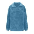 thumbnail image 6 of Htigea Fuzzy Fleece Sweatshirts for Women 1/4 Zip Up Long Sleeve Sherpa Pullover Soft Comfy Winter Warm Sweatshirt Tops Blue S, 6 of 9