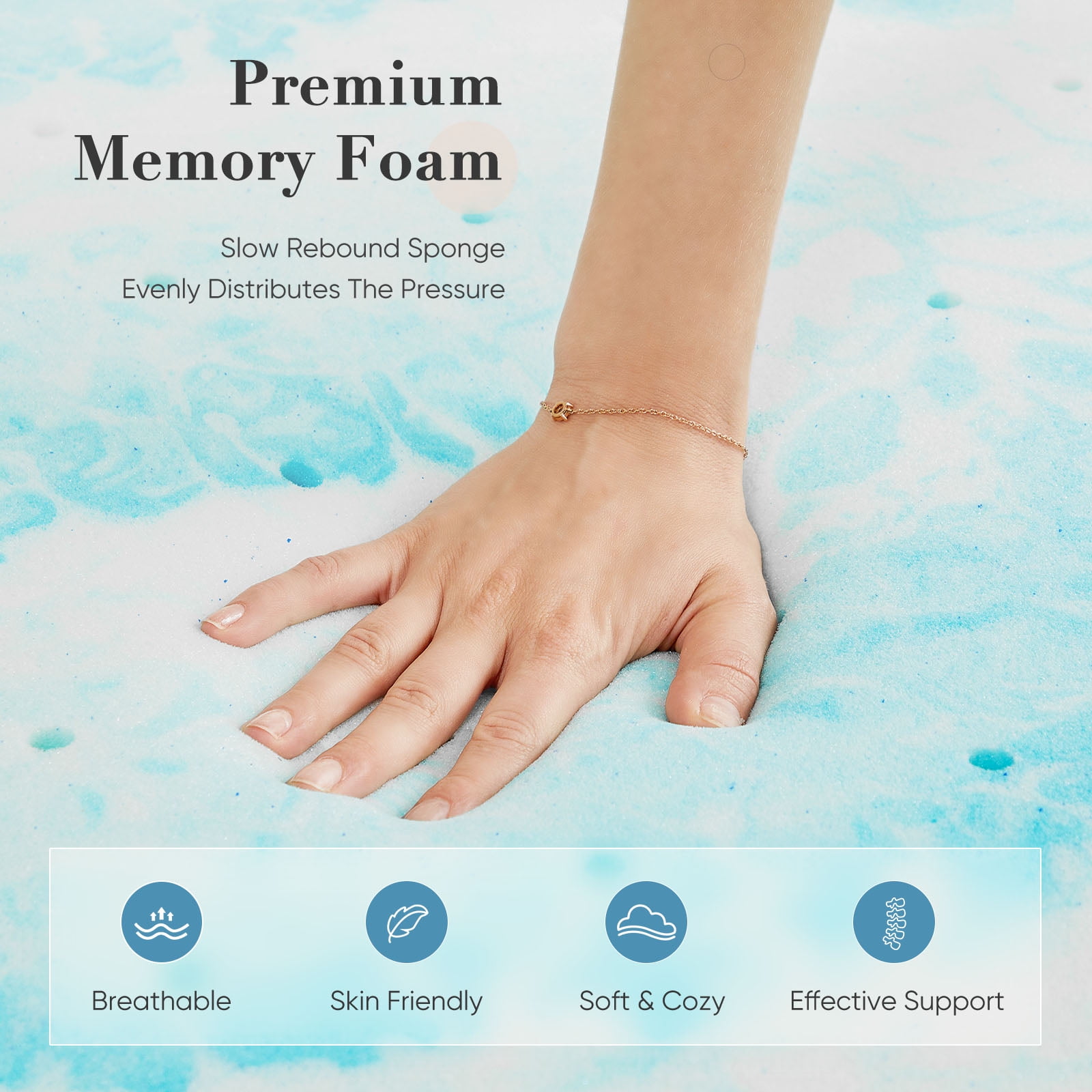 MAYEERTY 2" Memory Foam Mattress Non-Slip Bottom Durable Camping Mattress Guest Bed
