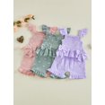 thumbnail image 3 of BemeyourBBs Toddler Baby Girls Summer Clothes Cotton Linen 2 Pieces Outfit Cute Bow Print Flying Sleeve Smocked Tank Tops with Ruffle Shorts Set, 3 of 9