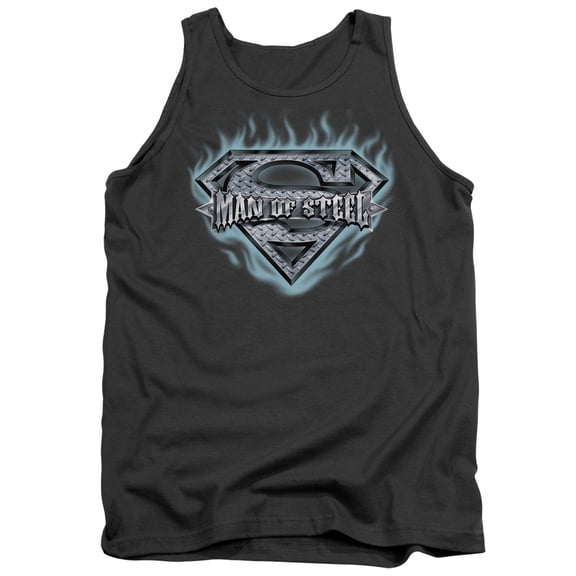 Superman Man Of Steel Shield Adult Tank Top Charcoal