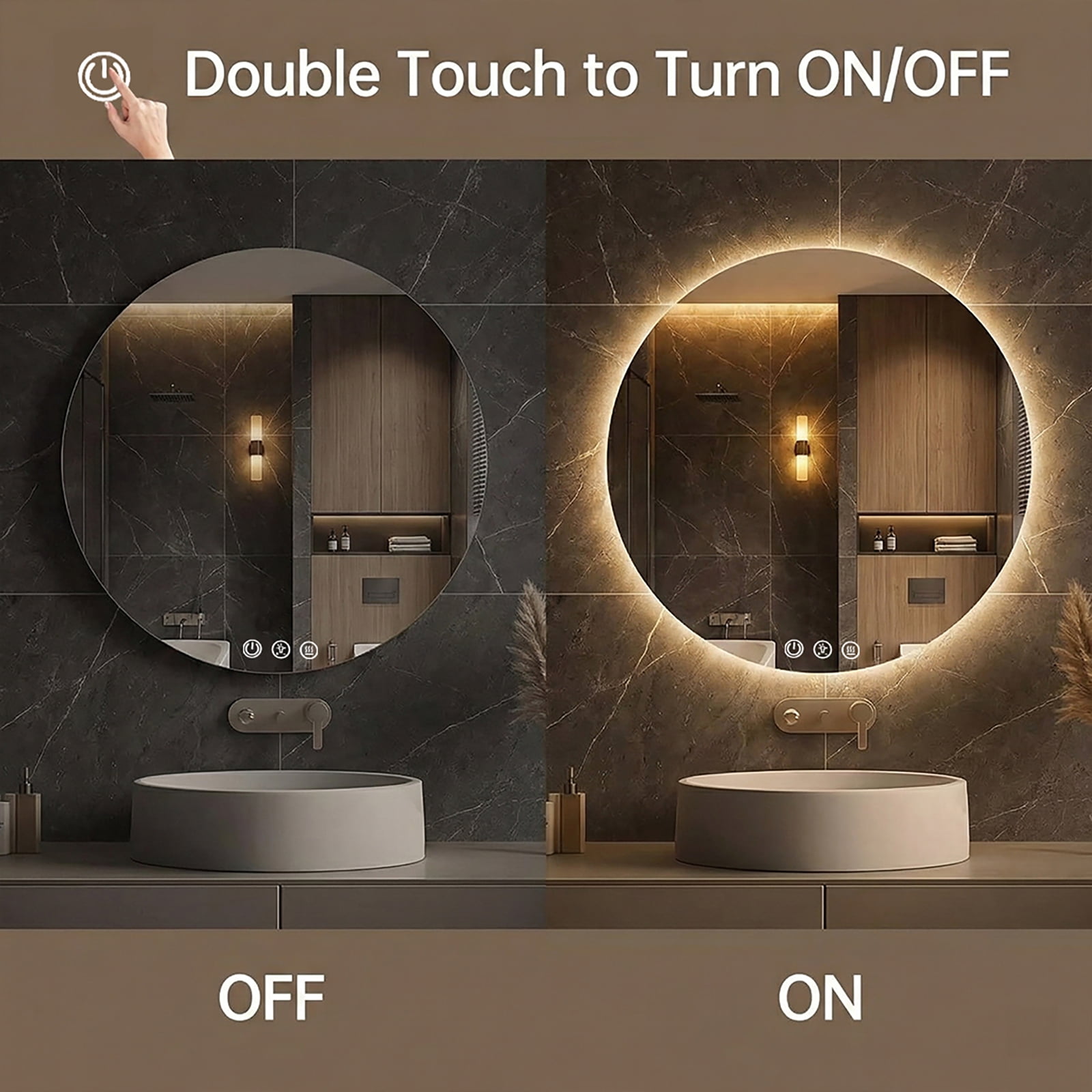 round LED Bathroom Mirror with Lights, Anti-Fog, Dimmable, Backlit Lit, Lighted Bathroom Vanity Mirror for Wall, Memory Function, Tempered Glass, Shatter-Proof, ETL Listed 32x32 in