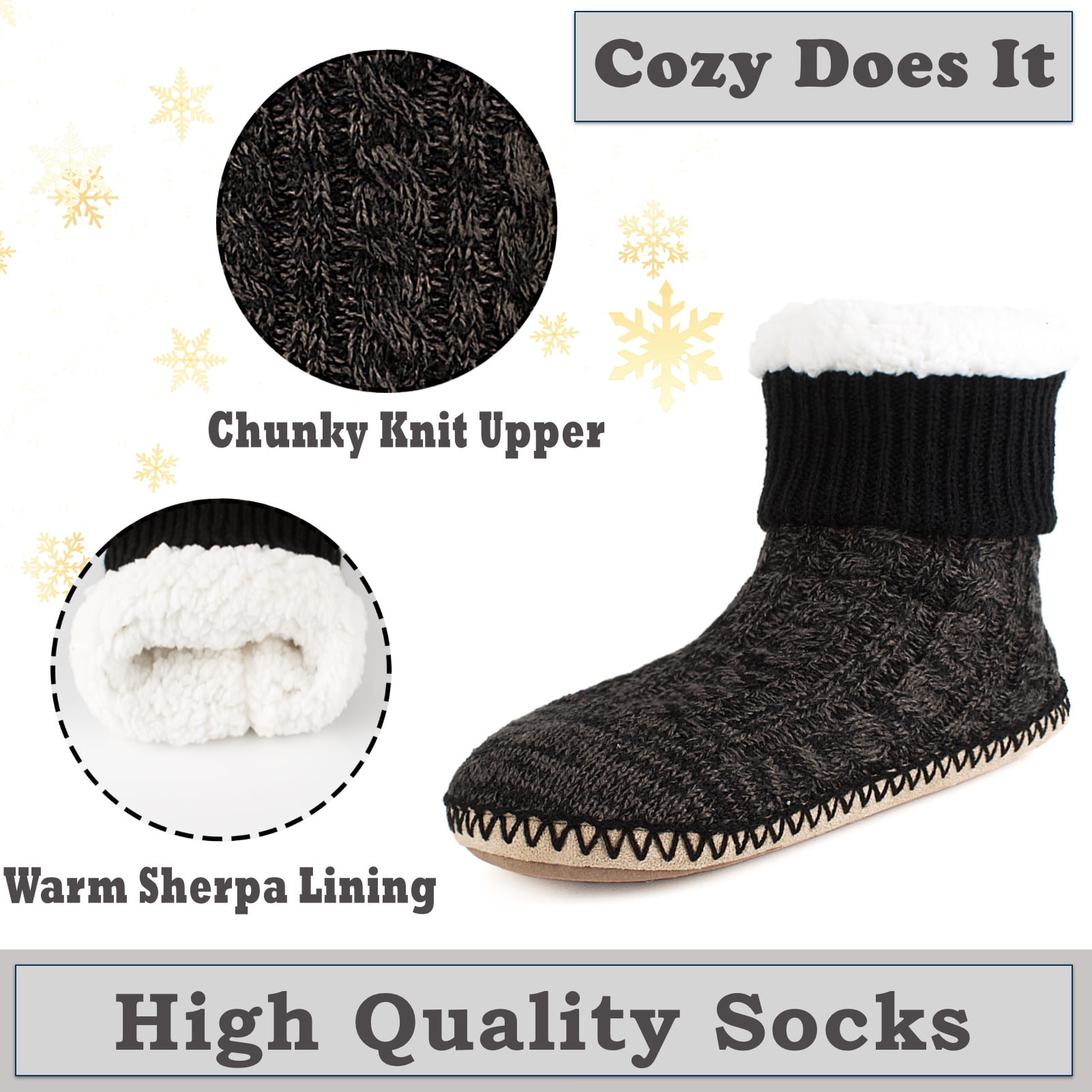 2-Pair Men's Slipper Socks Non-Slip Gripper Soles, Soft Fluffy Sherpa  Winter House Shoes Indoor, Knit Bedroom Comfy Fuzzy Socks, Warm Cozy Gifts  for Dad Grandpa Boyfriend, Size 8-9 