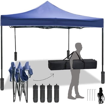FDW 10x10 Pop-Up Canopy Tent, Portable Outdoor Gazebo, Blue Sun Shade Shelter for Camping, Party & Wedding, Backpack Bag & Airflow Vent