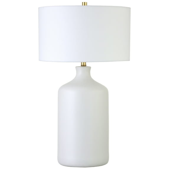 Evelyn&Zoe Sloane 29" Transitional Ceramic Table Lamp with White Drum Fabric Shade