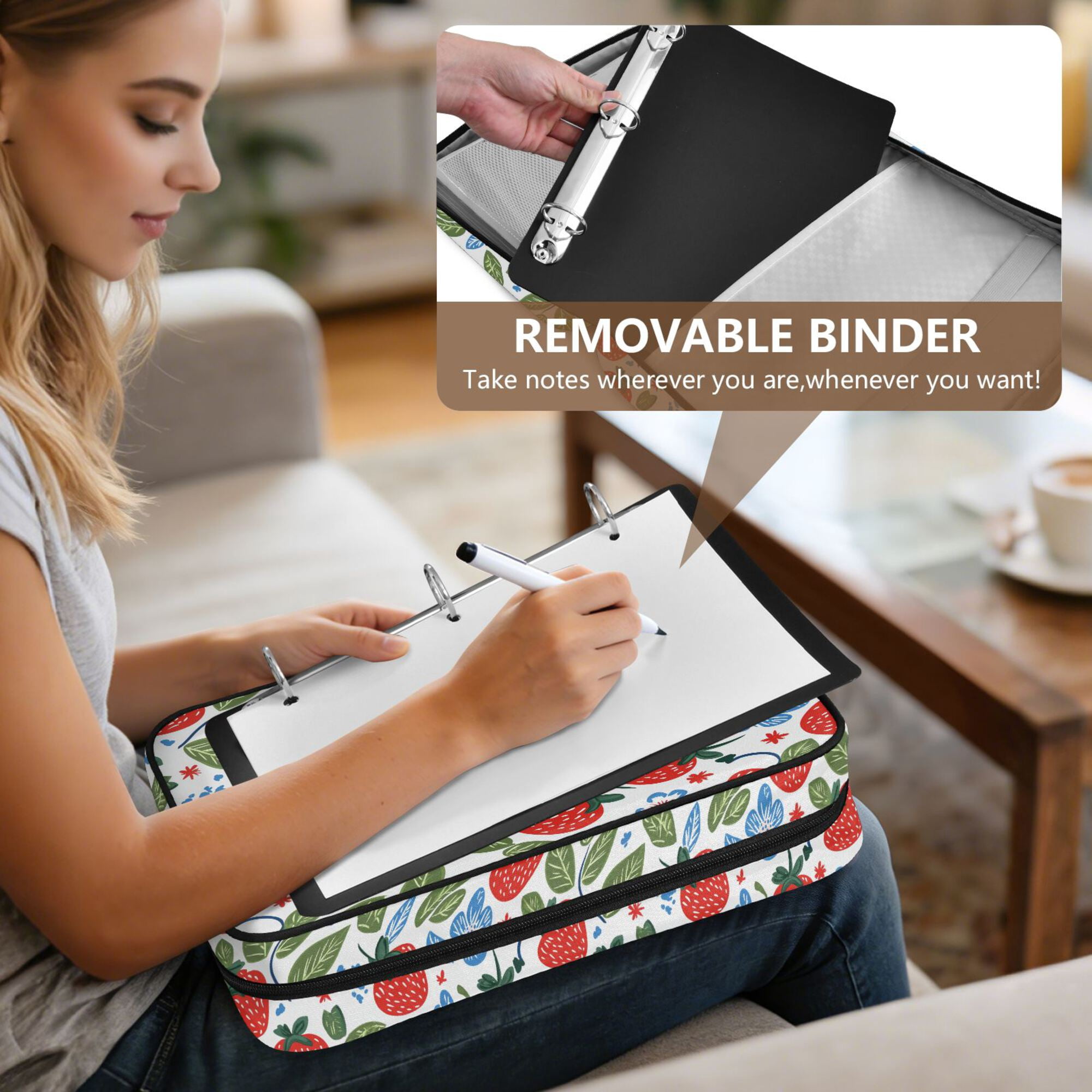 FORMRS Accordion File Folder A4 Size 7-Pocket Expanding Document Organizer Bag with 3 Ring Binder, Vibrant Strawberries