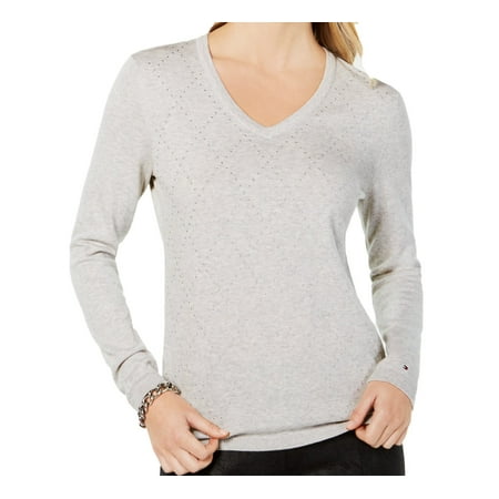Tommy Hilfiger Womens Argyle Embellishments Sweater;XS